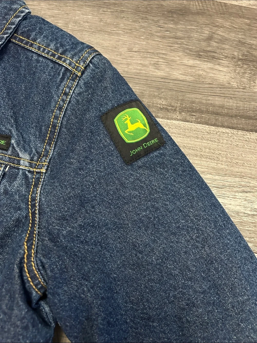 John Deere Blue Denim Kids' Trucker Jacket with Green Logo Accents